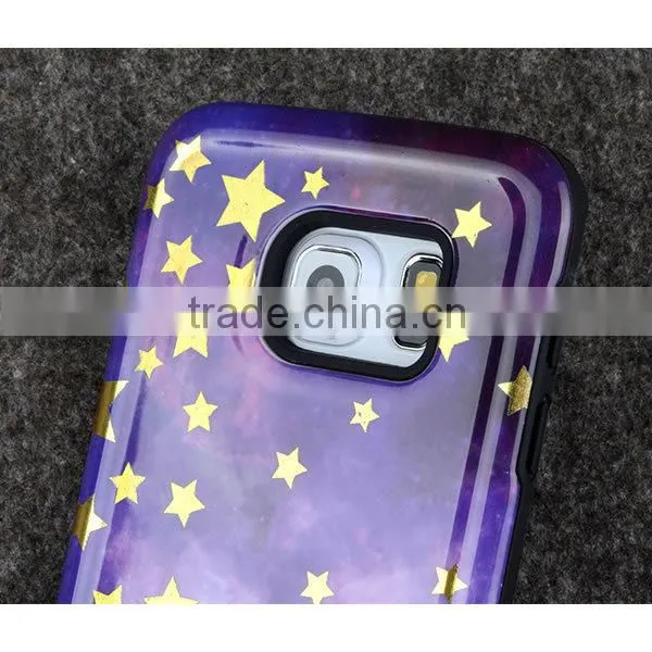 C&T Gold Foil Star 2in1 Hybrid Dual Layer Plastic Hard Shell and Fexible TPU Protective Case for Smasung Galaxy S6 Edge