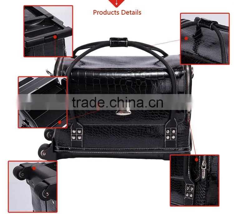 2016 New Arrival Wholesale Classic Black High Quality PU Leather Cosmetic Bag Makeup