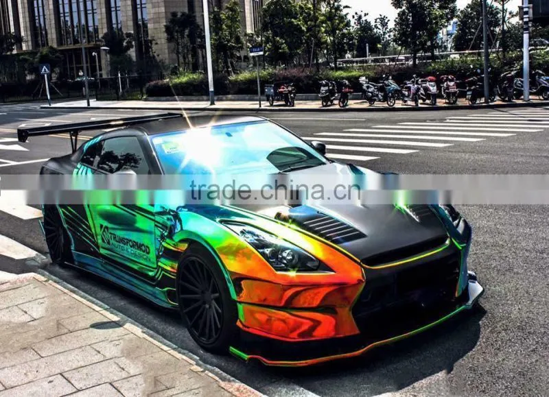 7 colors 1.42*20m air release bubbles ORANGE-green Rainbow Laser Holographic wrapping car vinyl car wrap
