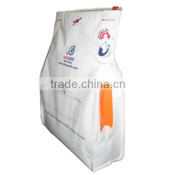 Slider zipper transparent side gusset flat bottom pouch