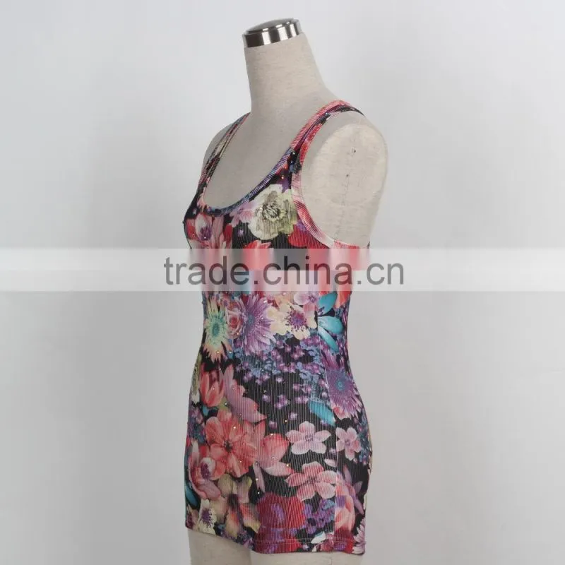 F5S15015 Printing Women Tank Top Rib Waist High Quality Guangzhou Factory