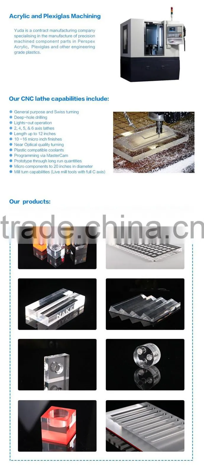 custom finished CNC lasering clear acrylic block engineering acrylic CNC machining service