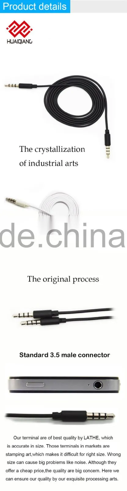 Alibaba China fabric braided 3.5mm jack audio cable male to male for car