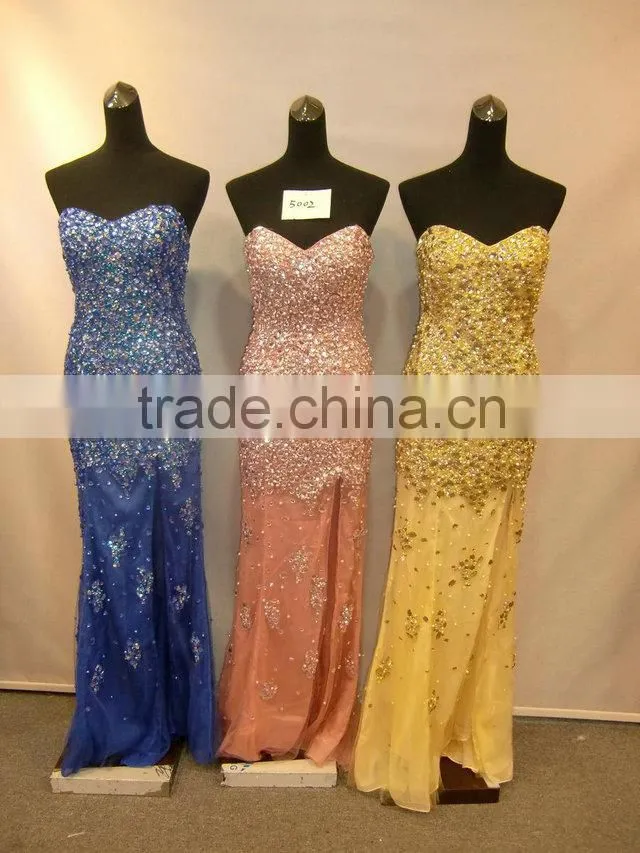 2014 Latest design off-shoulder sexy high slit pink evening dress celebrity evening dress