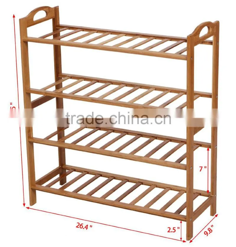 4-Tier Bamboo Wooden Shoe Rack,Bamboo Folding Shoe Rack, Entryway Shoe Shelf Storage Organizer