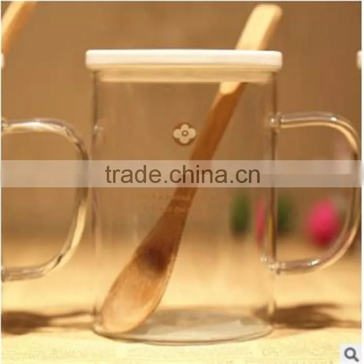 400ml Heat-resistant borosilicate glass cup with plastic lid and bamboo spoon
