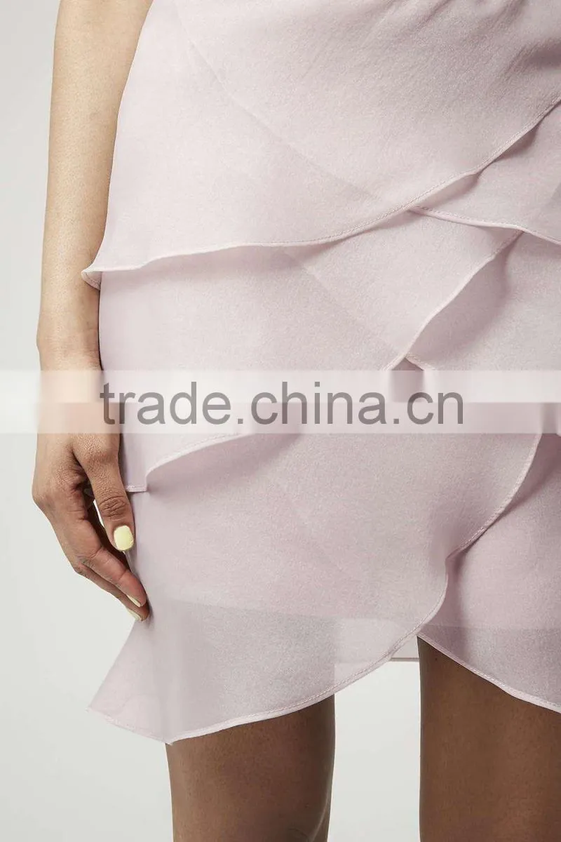 2015 Stylish Girl's Short Pink Chiffon Pleated Skirt Woman's Organza Petal Straight Skirt