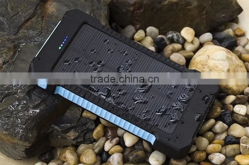 Waterproof 10000mah mini portable solar charger cell phone with camping light and compass