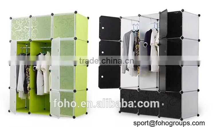 assembly almirah clear plastic,fashion bedroom almirah design with 6 cube and 2 wardrobe rack
