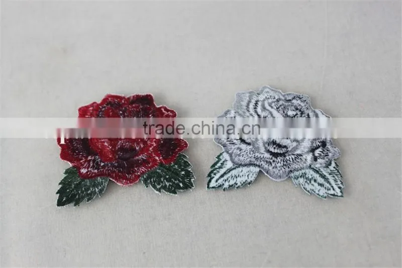 2016 new patch work blouse designs 6*7cm red rose and gray rose flower embroidery patches tim for clothing