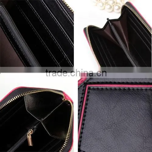 2014 Ladies Women Color Match New Fashion Genuine Leather Long Style Wallet (BCN016)