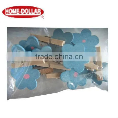 blue flower colorful Wooden mini Clip