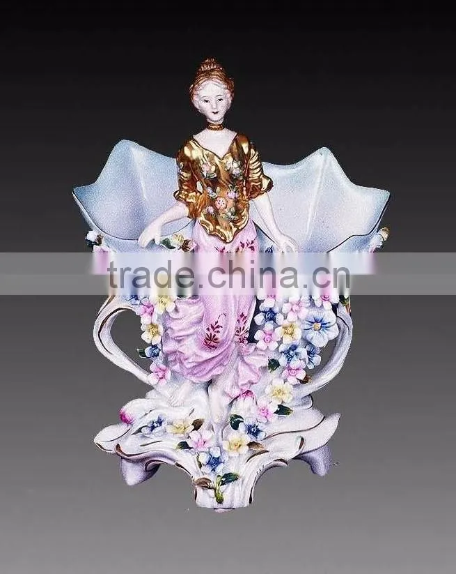 Elegant White Handicraft Ceramic Flower Receptacle with Lady dancing