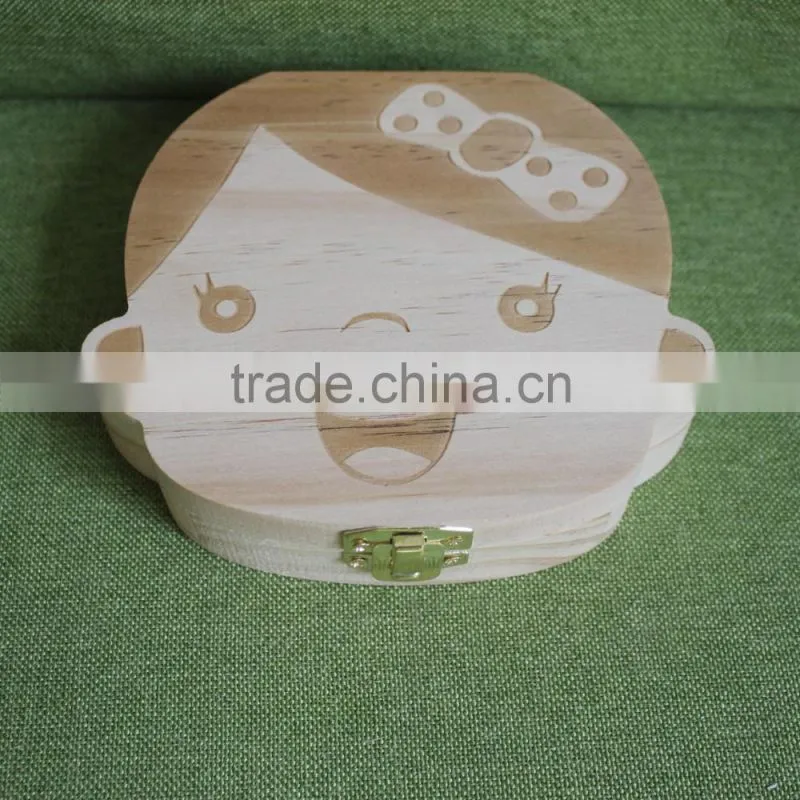 Unique christmas gifts Custom Children toy organizer storage Baby milk Teeth laser Wooden growth memory tooth gift packing box