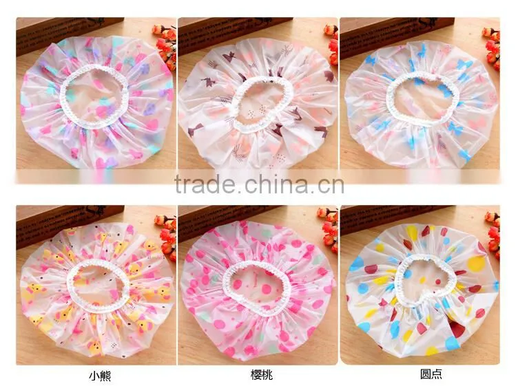 Q076 wholesale cap lovely thick waterproof bath plastic shower cap