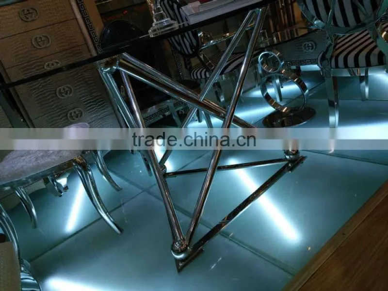 hot seller glass top stainless steel base dining table and chair