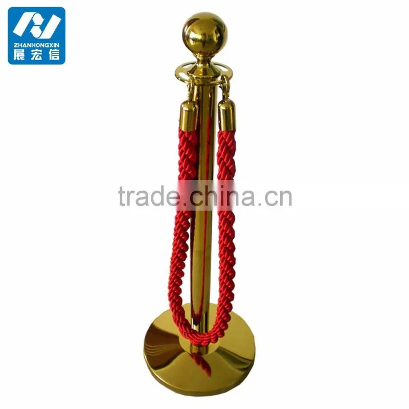 Golden steel rope stanchion ball top queue rope barrier