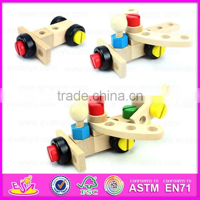 Amusing educational wooden screw assembly toy car for kids,Multipurpose Wooden Toy Screw Nut Combination for children W03C017