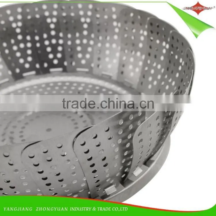 ZY-F1505 stainless steel folding vegetable steamer basket for kitchenware