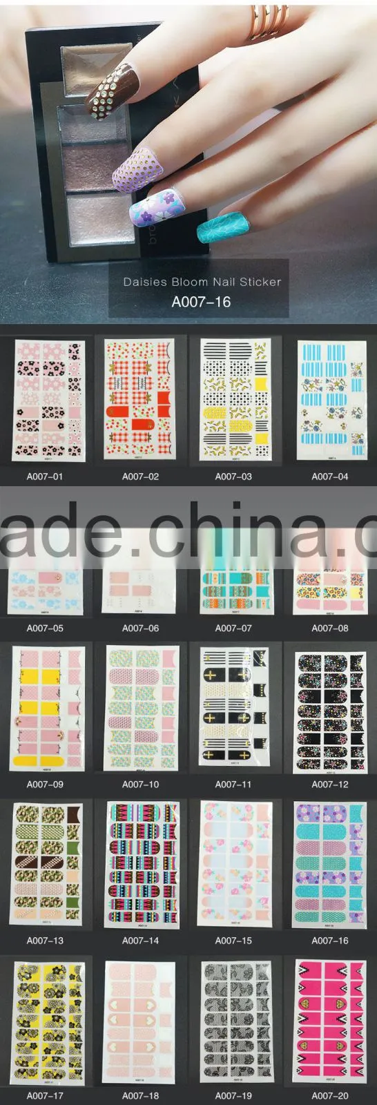 PET material Water transfer customizable glitter nail sticker
