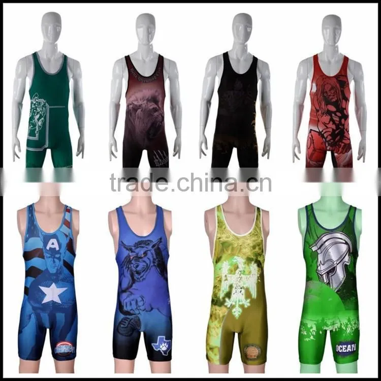 Custom wrestling singlets sublimated printing/lycra spandex fabric/men wrestling wear