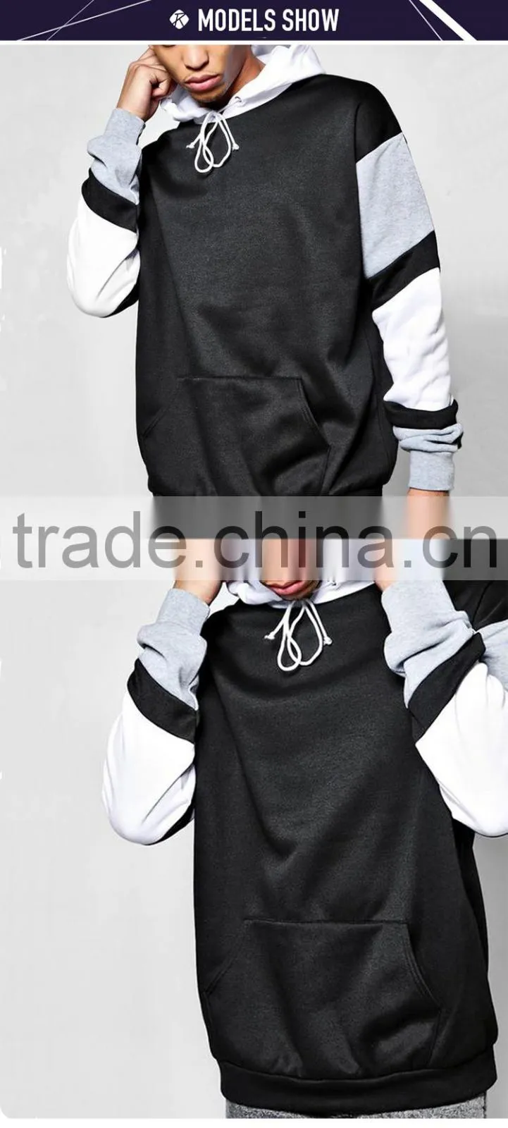 Wholesale mens oversized hooded sweatshirt block sleeve supreme hoodie custom logo