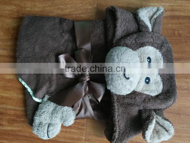 Monky cotton animal baby towel with hood,custom baby hooded towel