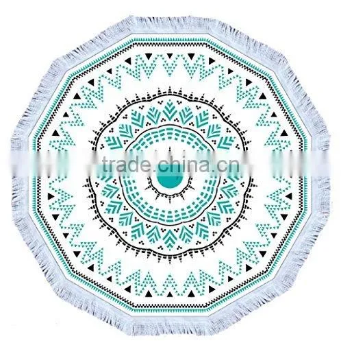 Hot sale cheap reactive print microfiber beach towel with tassel