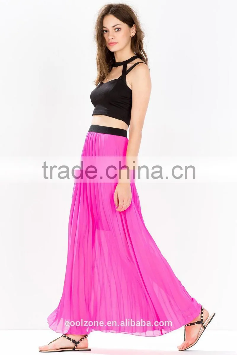 Partially lined perfect pleated long skirt sexy chiffon maxi skirts