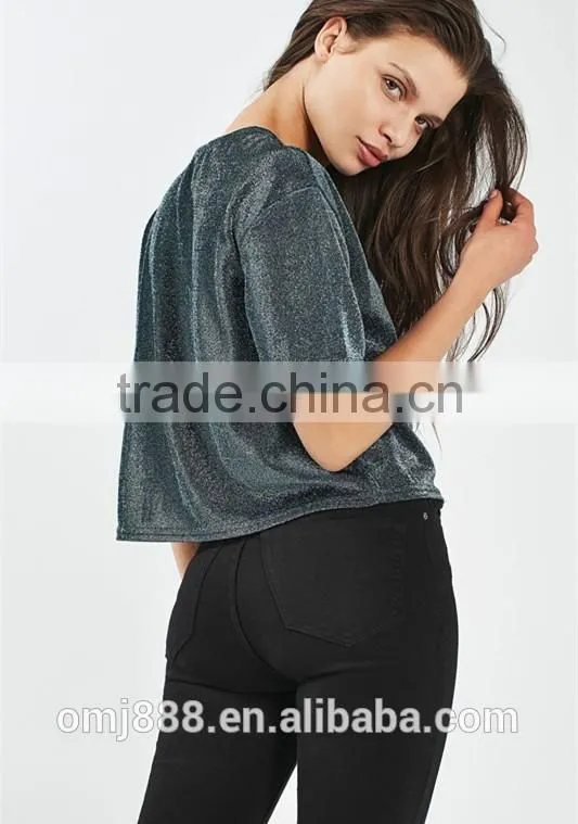 Wholesale fashion metallic shimmer t-shirt women