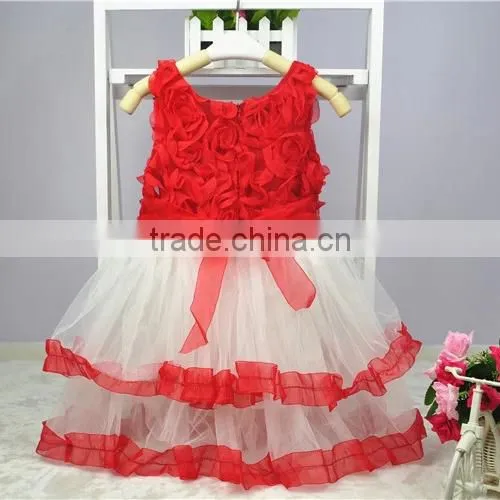 2016 New Girl Dress Rose Three Layers Tutu Princess Dresses Child Clothing Kids Product Free Shipping GD40731-13