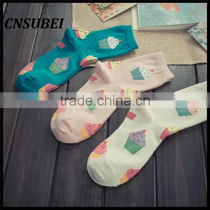 200 Needle fresh color korean cute cartoon ice cream women tube socks for young girl normal wearing