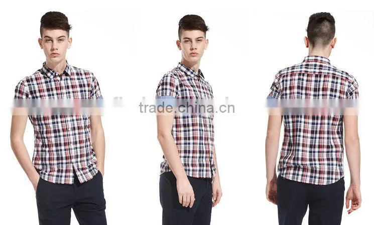 Wholesale branded new design short sleeve men plaid dress &casual shirt