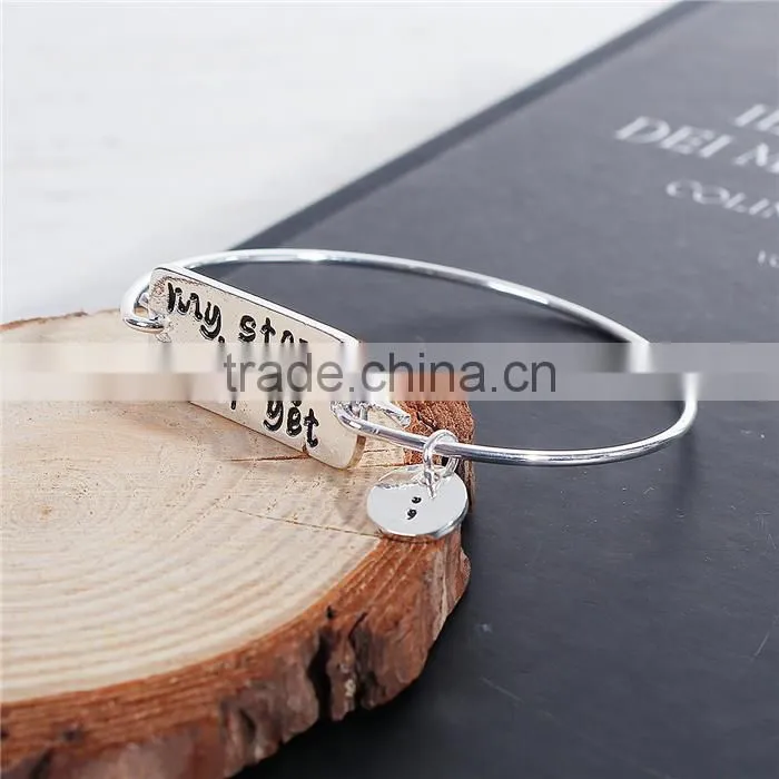 Bangles Bracelets Silver Plated Rectangle Semicolon " my story isn't over yet "