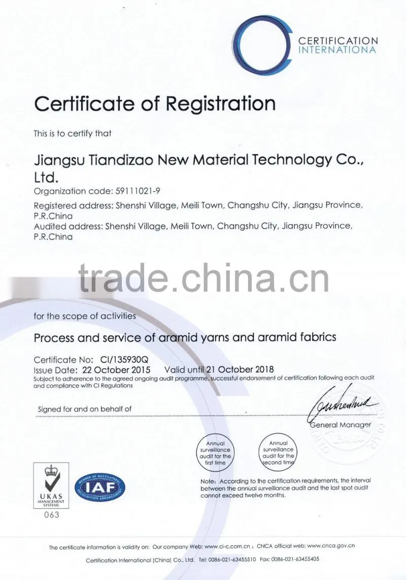 Aramid iiiA Fabric with composition 93% meta-aramid, 5% para-aramid, and 2% anit-static