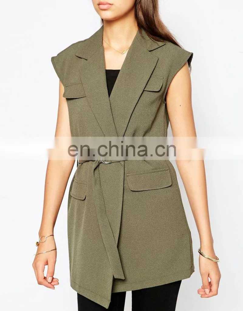 Ladies Removable Utility Belt Sleeveless Trench Jacket