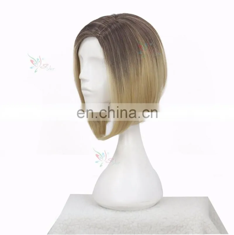 Chinese short brown straight synthetic ladys wigs cheap for small heads