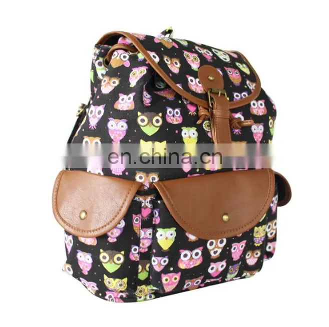 Wholesale canvas Korea owl printing school backpack