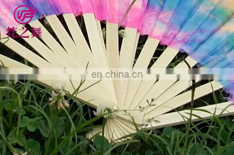 P-9074 New arrival dyed 100% real silk long belly dance fan veil with size 1.8m and 1.5m