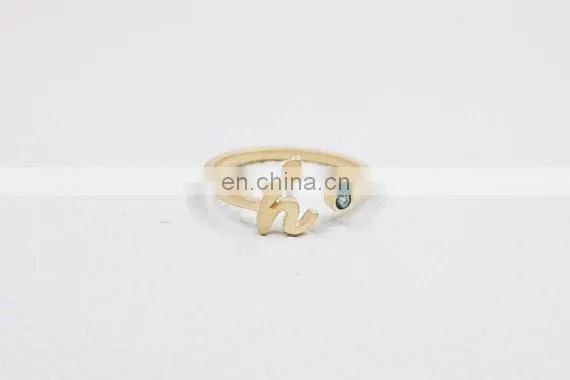 Fashion wholesale cute gold/silver plated Initial alphabet letter rings with stones