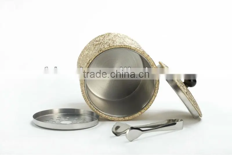 Hot Sale Gold Color Stainless Steel Material Leather Covered Ice Bucket With Tongs KL-A220