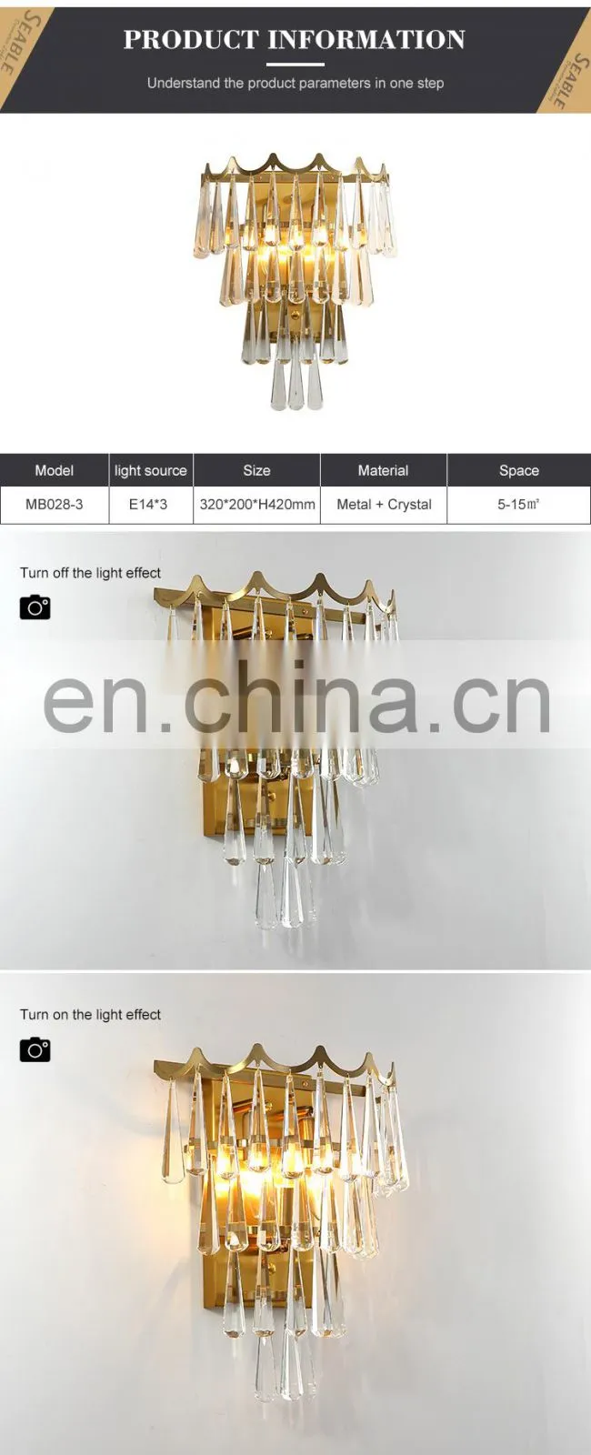 Modern Style Indoor Decoration Hotel Room Staircase Bedside Luxury Crystal LED Wall Lamp