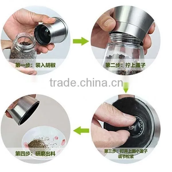 High quality Brushed Stainless Steel Salt and Pepper Grinder Set- With Glass Bottle Salt and Pepper Shakers