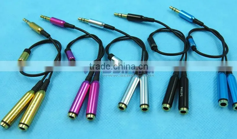 3.5mm 1 to 2 Audio Dual Y Splitter Cable Adapter Earphone Headphone Jack With Metal Plated