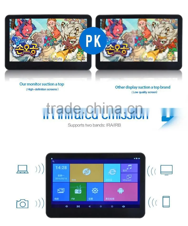 Android 5.1 HD Quad Core (4 Core) 10 inch Headrest dvd touch screen lcd monitor