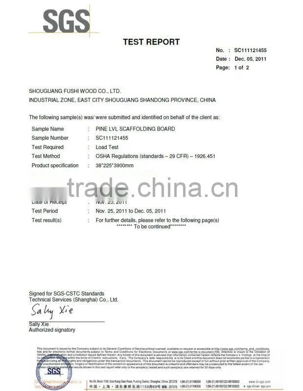 Chinese pine LVL board scaffold plank laminated scaffold
