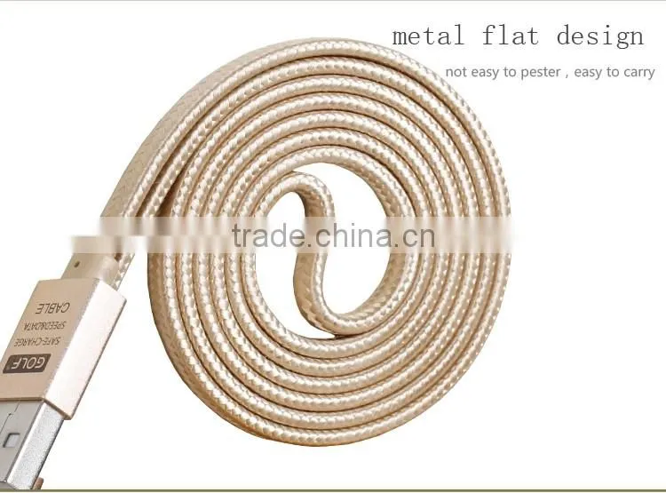GOLF micro metal flat cable 2.1A weave noodle fast charge and data cable for android mobile phone