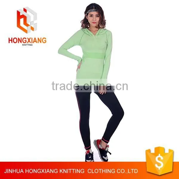 Hongxiang OEM Wholesale Custom Sexy sweatshirt with wrist, tight striped hooded yoga sweatshirt,Tennis baseball jacket green