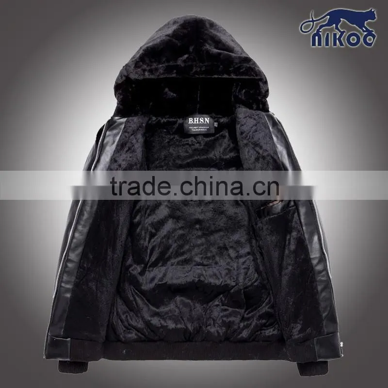 Fashion Black Men Leather Fur Jacket,Custom European Coat Fashion High Quality Leather Sleevess Jackets