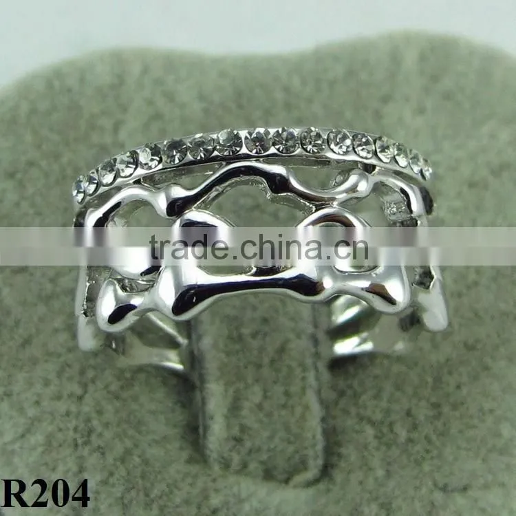 Fashion rhinestone ring ripple alloy plated gold/silver ring R204